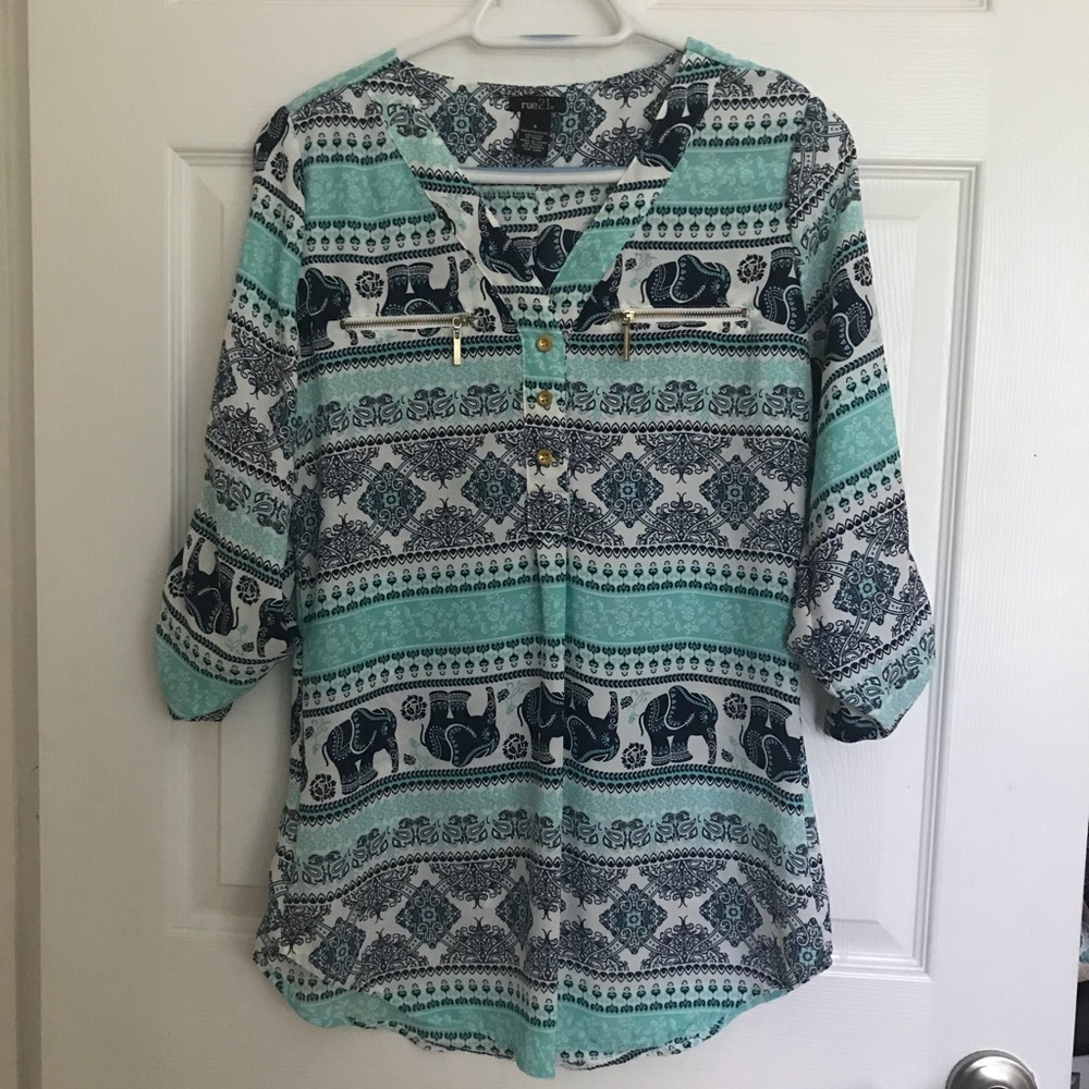 Navy and Light blue Elephant Top